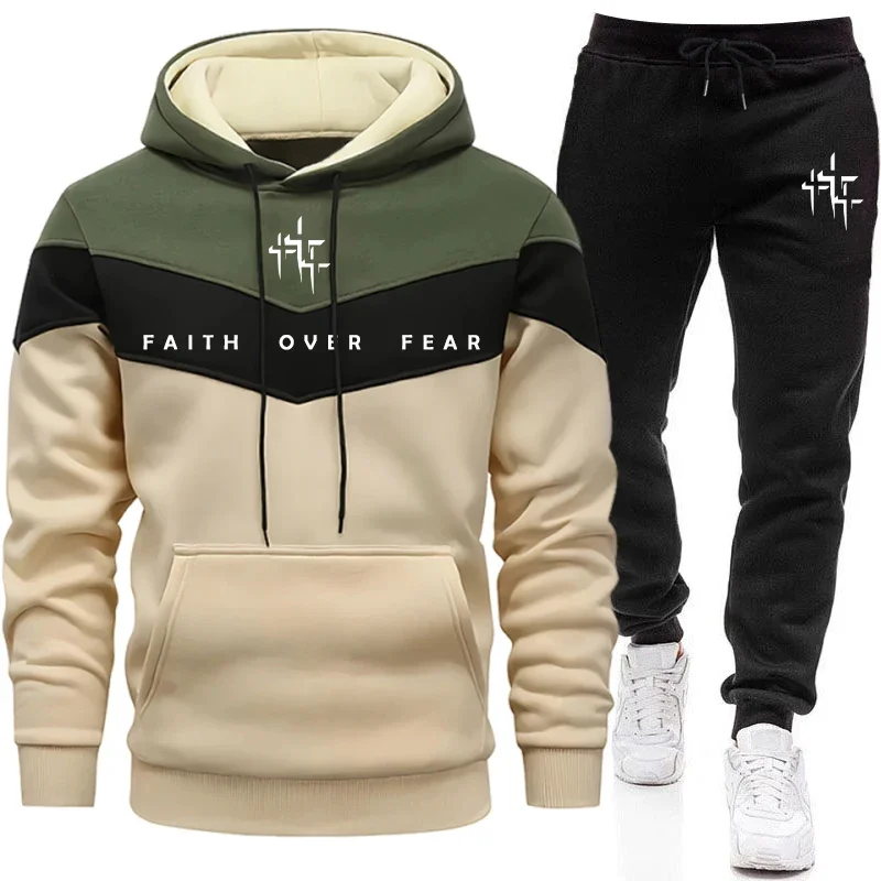 Street Fashion Hoodie - Faith Over Fear Men's Tracksuit Hooded