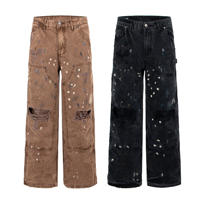 Street Fashion Korea - American Retro High Street Ripped Wide