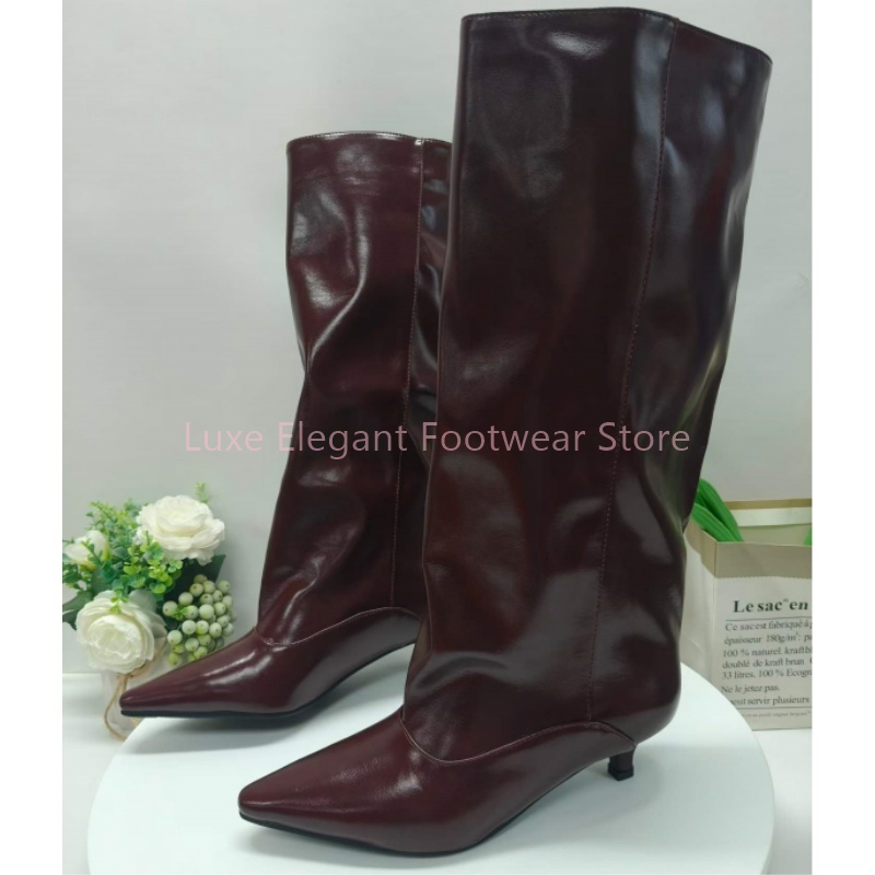 Burgundy Pointed Toe Kitten He - огляд і ціна Street Fashion Lady