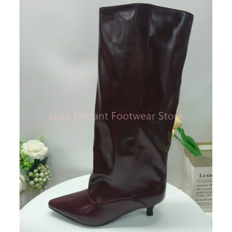 Burgundy Pointed Toe Kitten He - огляд і ціна Street Fashion Lady