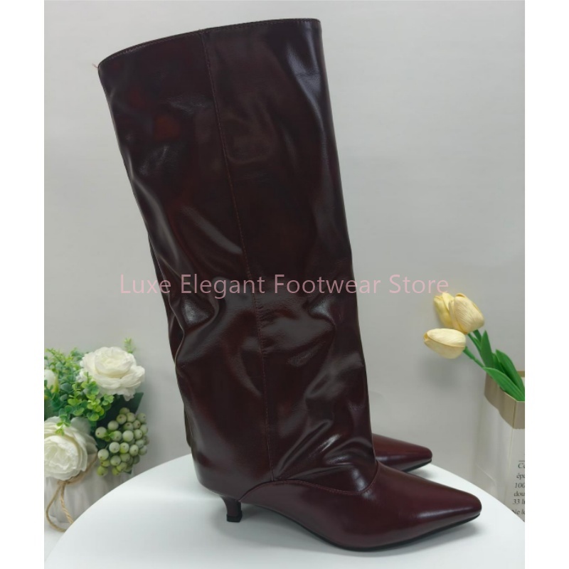 Burgundy Pointed Toe Kitten He - огляд і ціна Street Fashion Lady